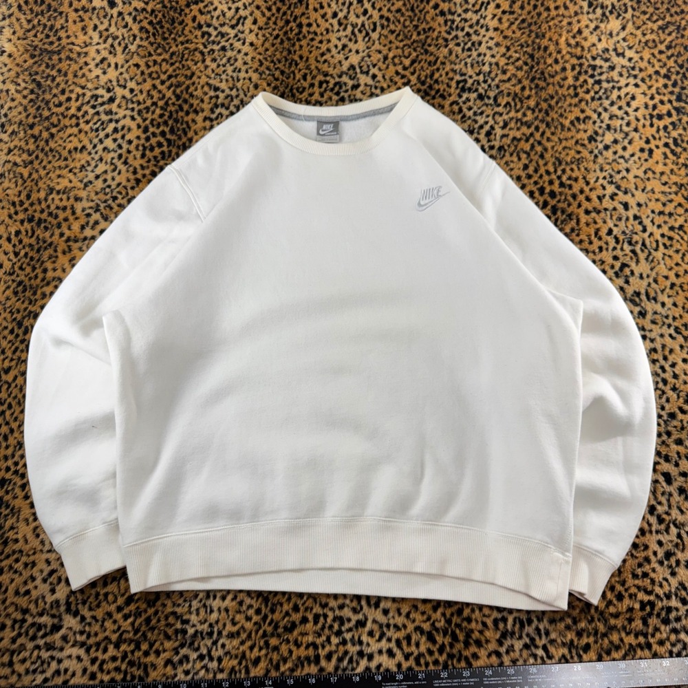 Vintage Nike Sportswear Crewneck Sweatshirt Off White Cream Embroidered Logo L